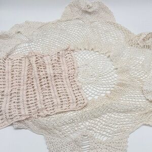 Lot of 2 Handmade Crochet Lace Knit Square Star Doilies Cream White